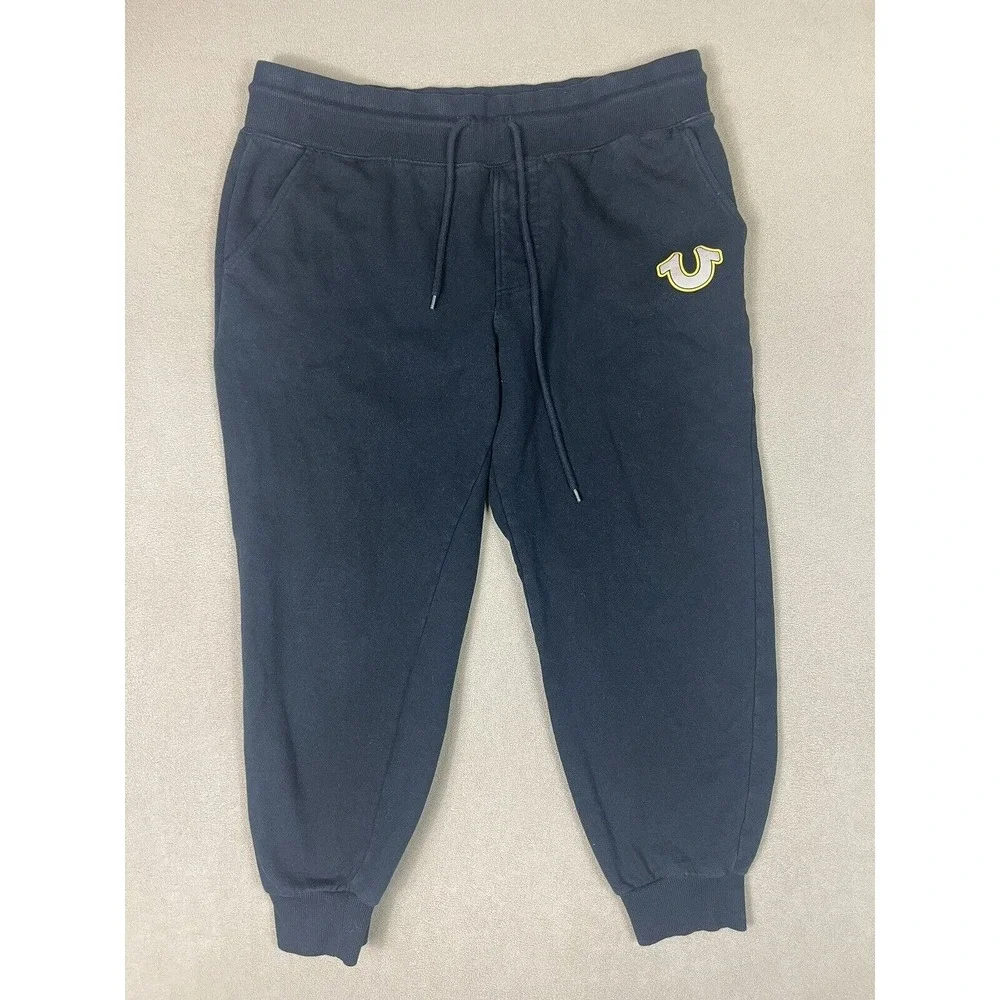 Tru Religion Sweatpants Men Large Black HS Puff Jogger Tapered Gym Workout Adult